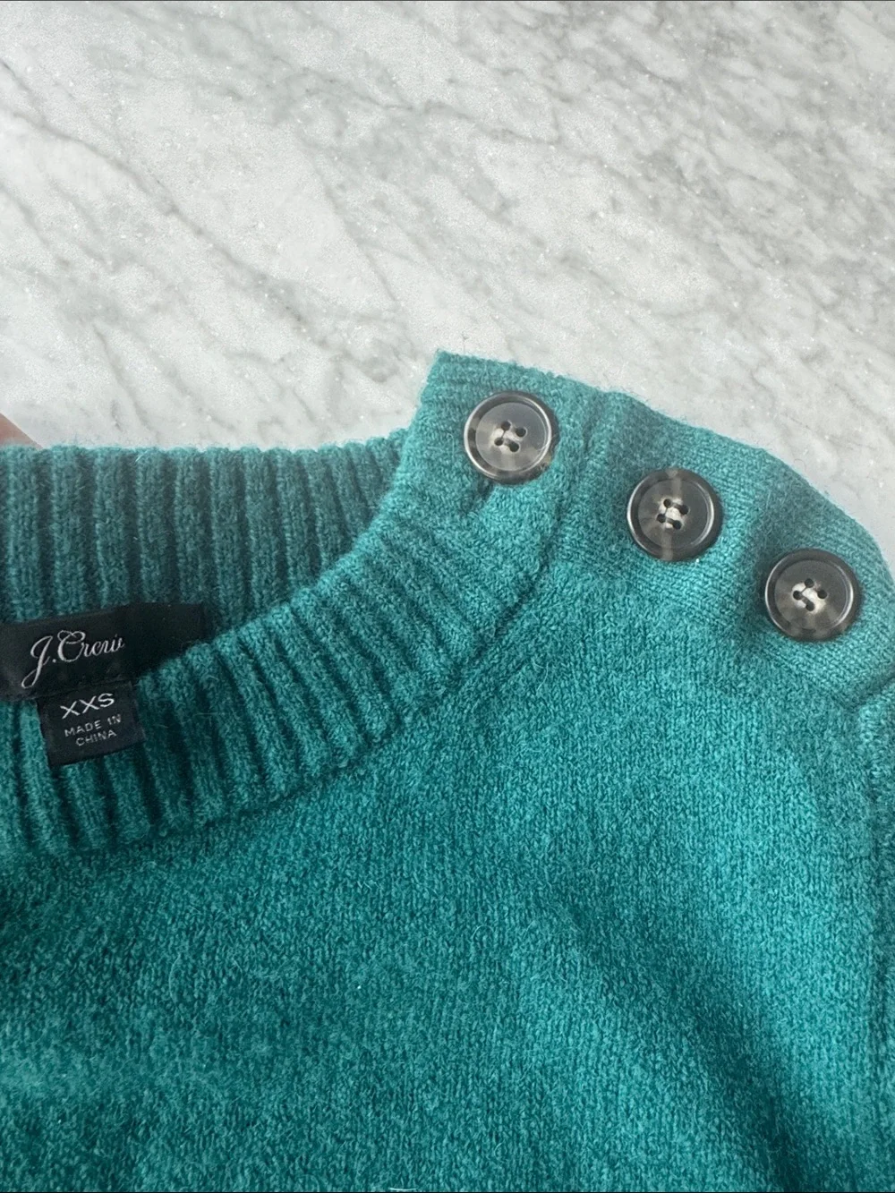 J. Crew Teal Button-Shoulder Crewneck Sweater